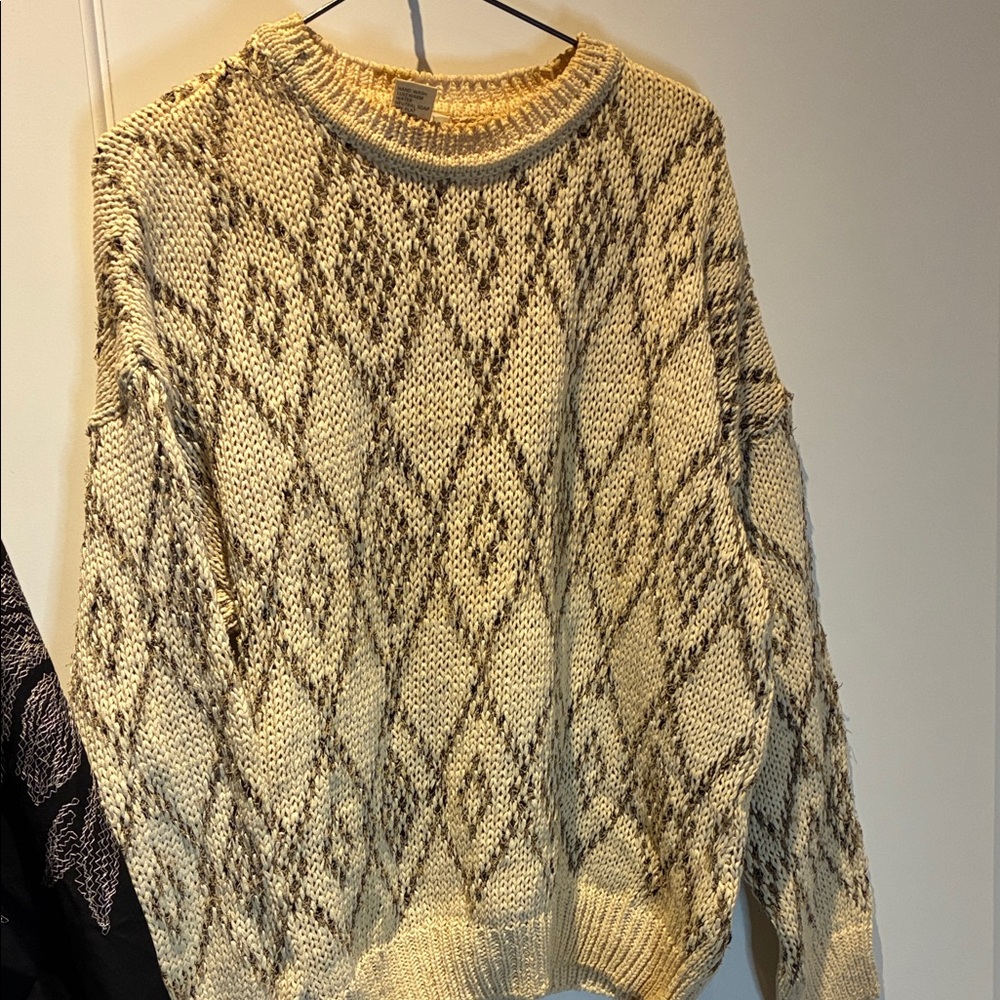 Anne Klein Cozy Cotton Cream Patterned Sweater⭐️
